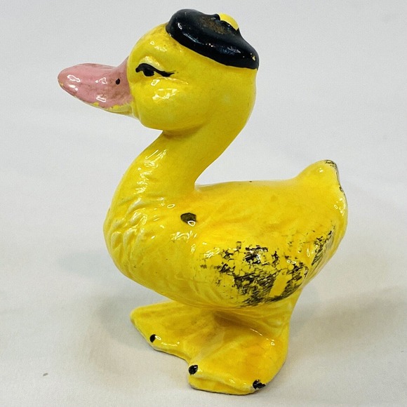 Vintage Ceramic Anthropomorphic Yellow Duck in Hat Figurine 3.5" - Picture 3 of 5